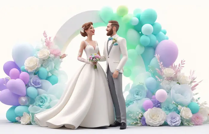 Happy Couple on Wedding Day 3D Artwork Design Illustration image